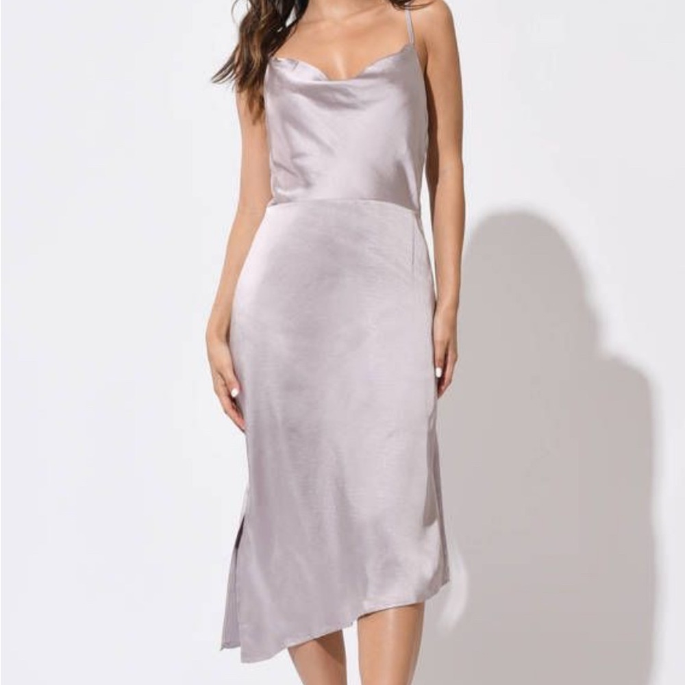 Birch Womens Satin Cowl Neck Midi Spaghetti Strap Slip Dress LavenderSmall NWT